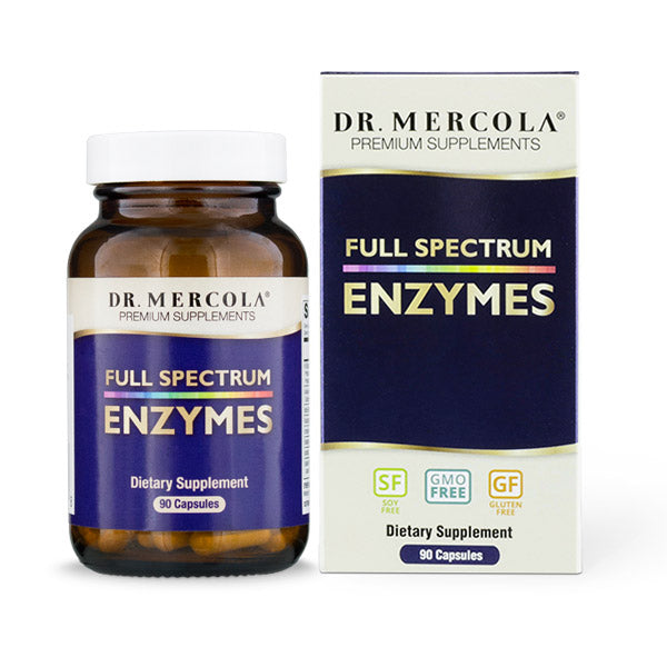 Dr Mercola's Full Spectrum Enzymes is a one-of-a-kind flagship digestive enzyme blend. It is scientifically formulated to contain a broad range of enzymes to help digest different types of food quickly