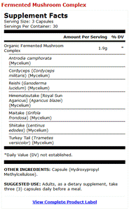 Dr Mercola's Organic Fermented Food Mushroom Complex - Ingredients and Nutritional Breakdown