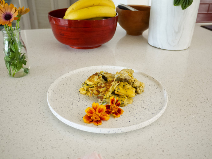 Coconut Fried Banana Scrambled Eggs with Basil Seeds