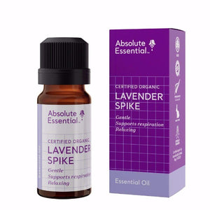 Absolute Essential Organic Lavender Spike Oil is ideal for medicinal diffusion, steam inhalation and baths. 10ml.