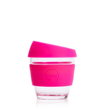 Joco reusable coffee cup 8oz in Pink made from silicone and toughened glass
