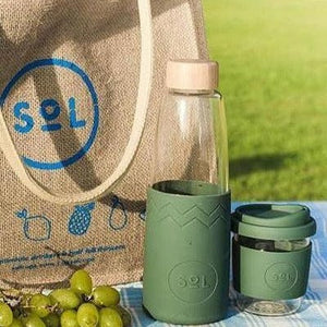 SoL Water Bottles - tough, hand-blown glass & silicone in Deep Sea Green