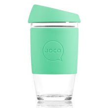 Joco reusable coffee cup 16oz in Vintage Green made from silicone and toughened glass