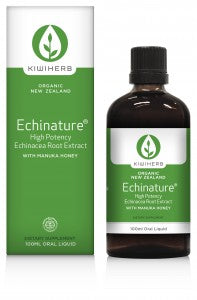Kiwiherb Echinature®: contains premium, organic, New Zealand grown Echinacea root with Manuka Honey, providing an immune formula for year round use. 100ml