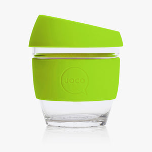 Joco reusable coffee cup 8oz in Lime made from silicone and toughened glass