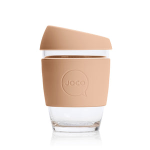 Joco reusable coffee cup 12oz in Amberlight made from silicone and toughened glass