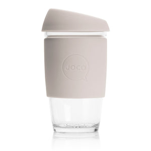 Joco reusable coffee cup 16oz in Sandstone made from silicone and toughened glass