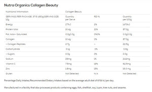 Nutra Organics Collagen Beauty - Nutritional Breakdown