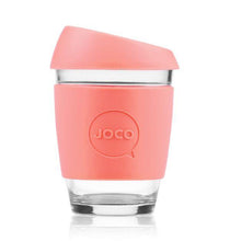 Joco reusable coffee cup 12oz in Persimmon made from silicone and toughened glass