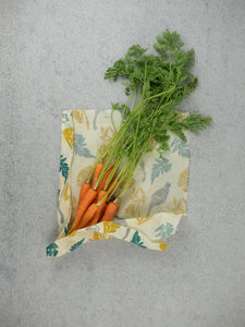 Honeywrap - Reusable Food Wrap. Forest Design with Carrots.