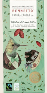 Bennetto Fairtrade Organic Chocolate - Mint & Cacao Nib 75% 100g