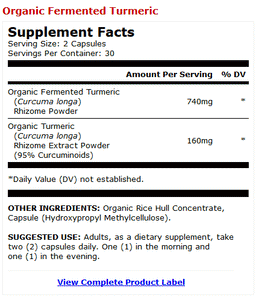 Dr Mercola's Organic Fermented Turmeric - Nutritional Breakdown.