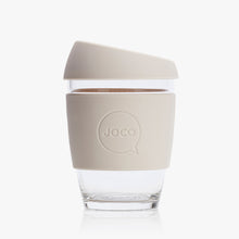Joco reusable coffee cup 12oz in Sandstone made from silicone and toughened glass