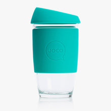 Joco reusable coffee cup 16oz in Mint made from silicone and toughened glass