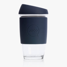 Joco reusable coffee cup 16oz in Mood Indigo made from silicone and toughened glass