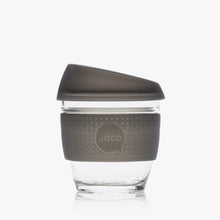 Joco reusable coffee cup 8oz in Mood Indigo Seaglass made from silicone and toughened glass. 