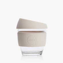 Joco reusable coffee cup 8oz in Sandstone made from silicone and toughened glass