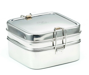 Meals in Steel Stainless Steel Lunchbox: Square double layered: 13 x 13 x 7.5 cm