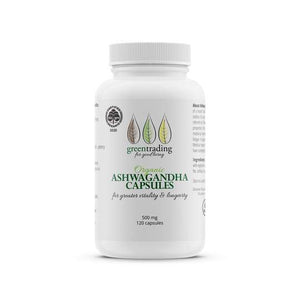 Green Trading Organic Ashwagandha Capsules alleviate symptoms like stress, fatigue. They support an energetic and rejuvenating sense of wellbeing.