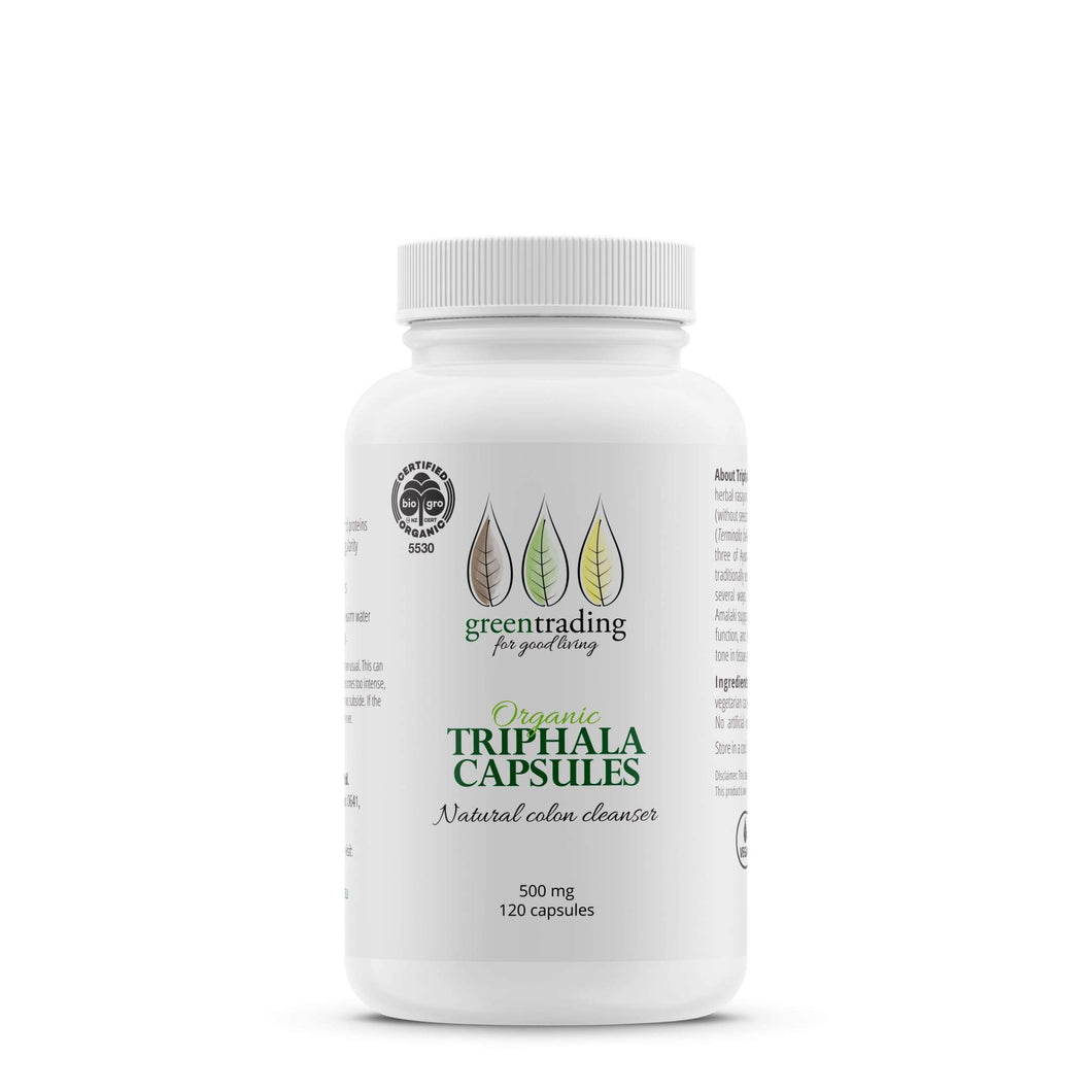 Green Trading Organic Triphala Capsules contain a powerful rejuvenating & detoxifying formulation that cleanses the colon and supports the entire GI track, improving digestion, assimilation of nutrients, and elimination. 