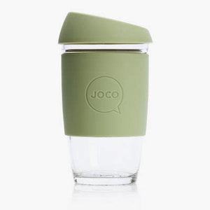 Joco reusable coffee cup 16oz in Army made from silicone and toughened glass