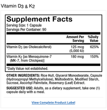 Dr Mercola Vitamins D3 & K2 Supplement Facts